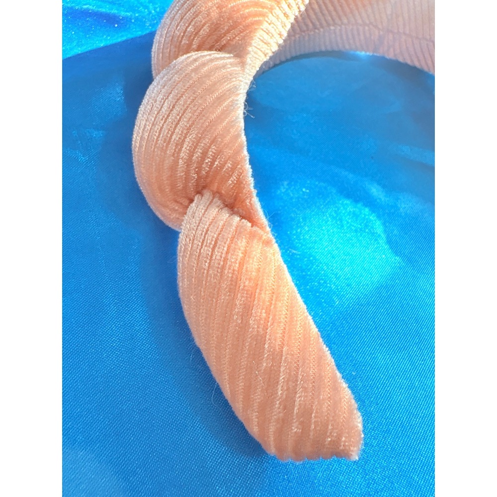 Peach Braided Padded Velvet Headband Twisted Ribbed Hair Accessory Apricot - Picture 2 of 2